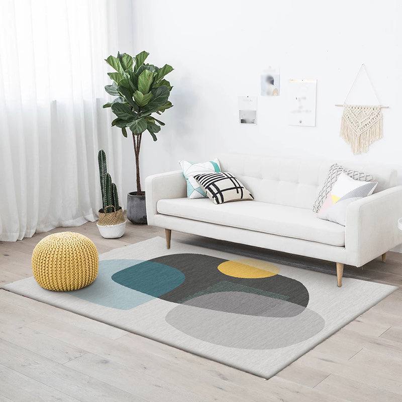 Lisslune | Gray Bedroom Carpet Novelty Color Block Irregular Shape Pattern Area Rug Polyester Anti-Slip Bottom Washable Rug
