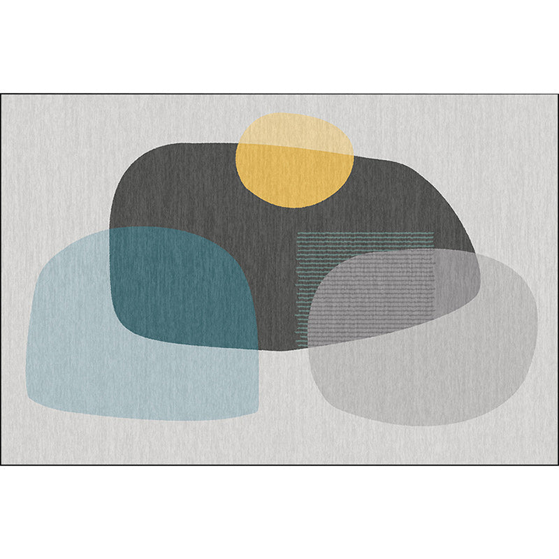 Lisslune | Gray Bedroom Carpet Novelty Color Block Irregular Shape Pattern Area Rug Polyester Anti-Slip Bottom Washable Rug