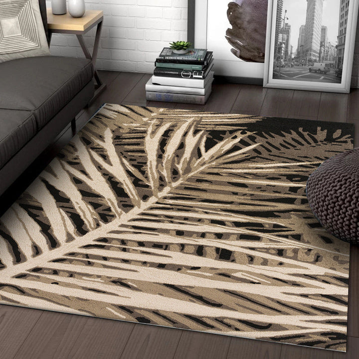 Lisslune | Unique Leaf Pattern Carpet Brown Tropical Carpet Polyester Washable Non-Slip Back Rug for Living Room