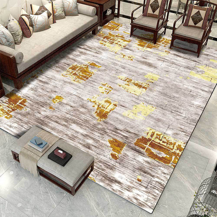 Lisslune | Industrial Space Dye Print Carpet Yellow and Gray Polyester Carpet Machine Washable Non-Slip Back Floor Mat for Bedroom