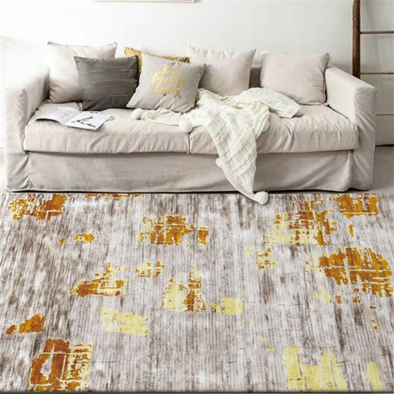 Lisslune | Industrial Space Dye Print Carpet Yellow and Gray Polyester Carpet Machine Washable Non-Slip Back Floor Mat for Bedroom