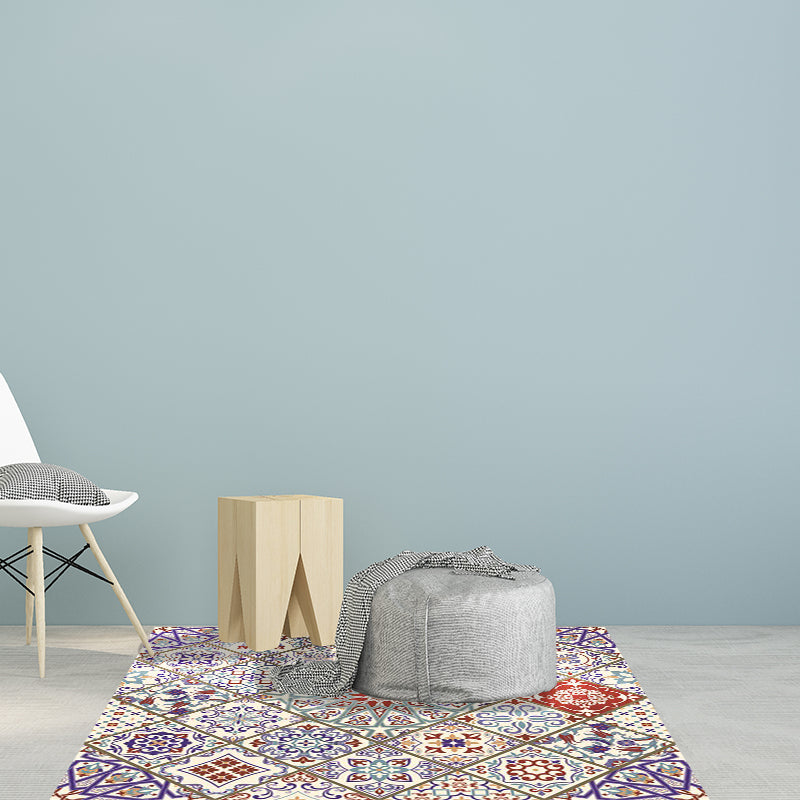 Lisslune | Ivory Bedroom Carpet Moroccan Flower Geometric Pattern Area Rug Polyester Non-Slip Pet-Friendly Rug