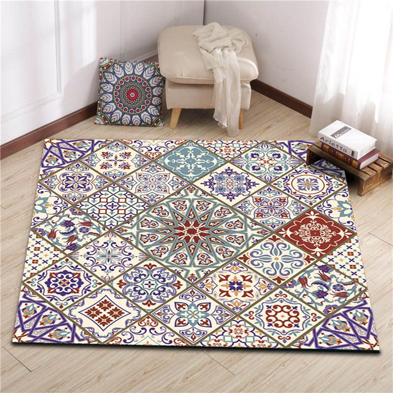 Lisslune | Ivory Bedroom Carpet Moroccan Flower Geometric Pattern Area Rug Polyester Non-Slip Pet-Friendly Rug