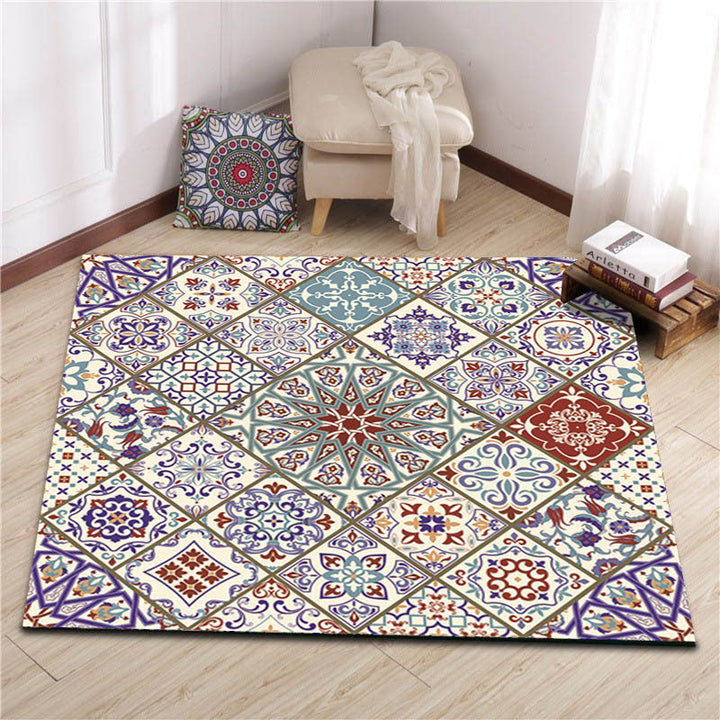Lisslune | Ivory Bedroom Carpet Moroccan Flower Geometric Pattern Area Rug Polyester Non-Slip Pet-Friendly Rug