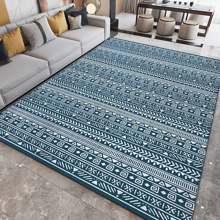 Lisslune | Southwestern Living Room Rug with Blue Stripe Triangle Print Rug Polyester Stain Resistant Area Rug