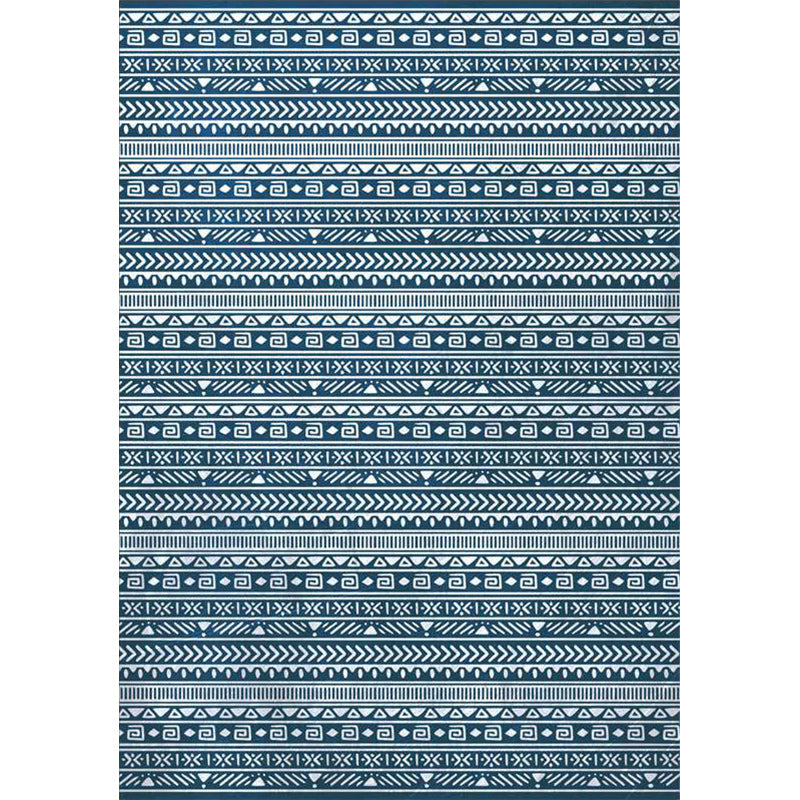 Lisslune | Southwestern Living Room Rug with Blue Stripe Triangle Print Rug Polyester Stain Resistant Area Rug