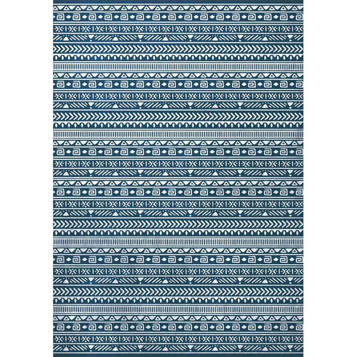 Lisslune | Southwestern Living Room Rug with Blue Stripe Triangle Print Rug Polyester Stain Resistant Area Rug