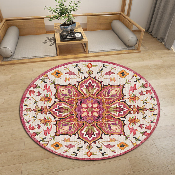 Lisslune | Oriental Moroccan Carpet in Ivory Flower Petal Pattern Carpet Polyester Non-Slip Back Carpet for Home Decor