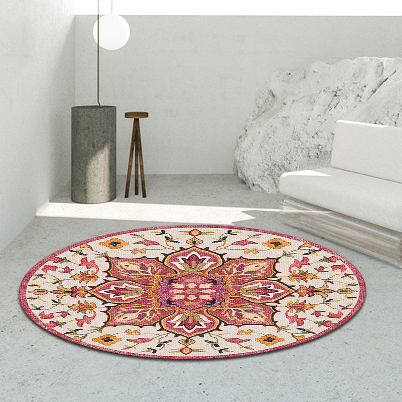 Lisslune | Oriental Moroccan Carpet in Ivory Flower Petal Pattern Carpet Polyester Non-Slip Back Carpet for Home Decor