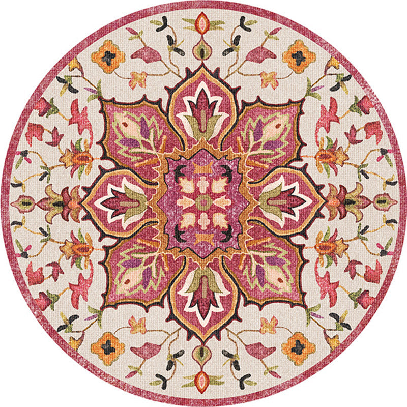 Lisslune | Oriental Moroccan Carpet in Ivory Flower Petal Pattern Carpet Polyester Non-Slip Back Carpet for Home Decor