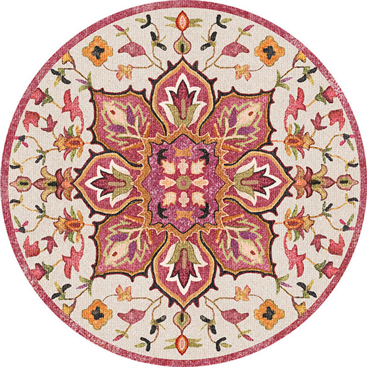 Lisslune | Oriental Moroccan Carpet in Ivory Flower Petal Pattern Carpet Polyester Non-Slip Back Carpet for Home Decor