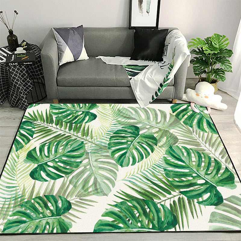 Lisslune | Funky Botanical Pattern Rug with Leaf Green Tropical Rug Polyester Washable Non-Slip Background Rug for Living Room