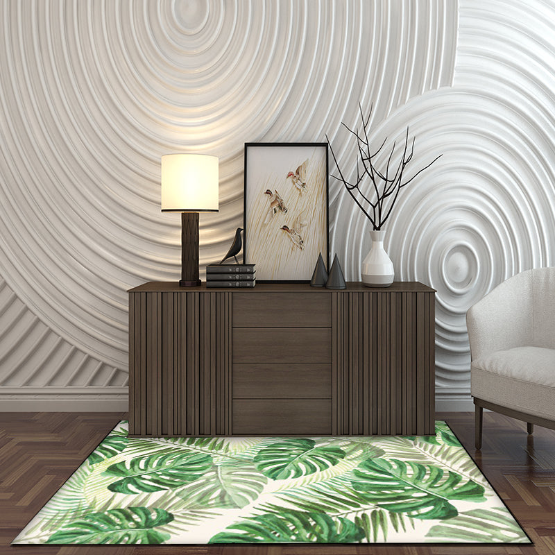 Lisslune | Funky Botanical Pattern Rug with Leaf Green Tropical Rug Polyester Washable Non-Slip Background Rug for Living Room