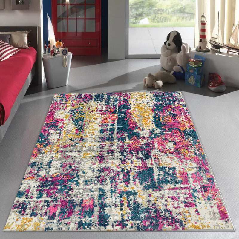 Lisslune | Stylish Abstract Carpet Multicolor Industrial Carpet Polyester Washable Non-Slip Back Rug for Living Room