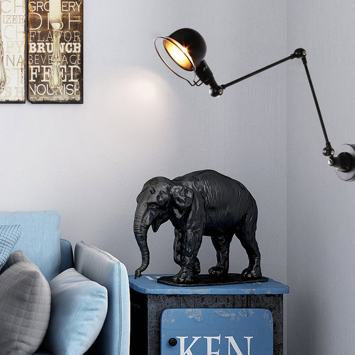 Lisslune | Black/White Swing Arm Wall Light with Bowl Shade Industrial Metal 1 Head Hallway Wall Lamp