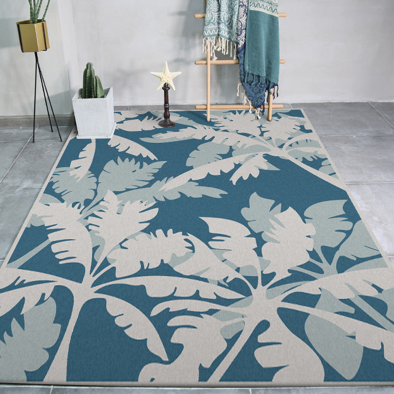 Lisslune | Simple Leaves Tree Print Rug Blue and Grey Polyester Rug Machine Washable Non-Slip Rug for Bedroom