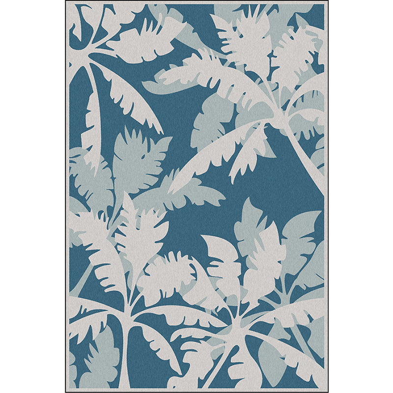 Lisslune | Simple Leaves Tree Print Rug Blue and Grey Polyester Rug Machine Washable Non-Slip Rug for Bedroom