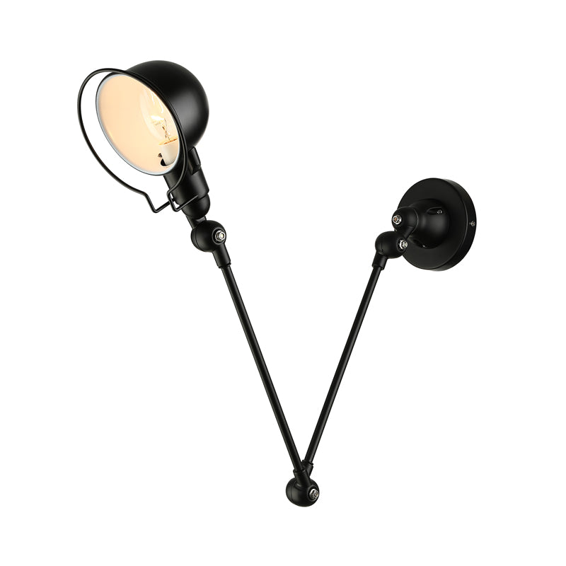 Lisslune | Black/White Swing Arm Wall Light with Bowl Shade Industrial Metal 1 Head Hallway Wall Lamp