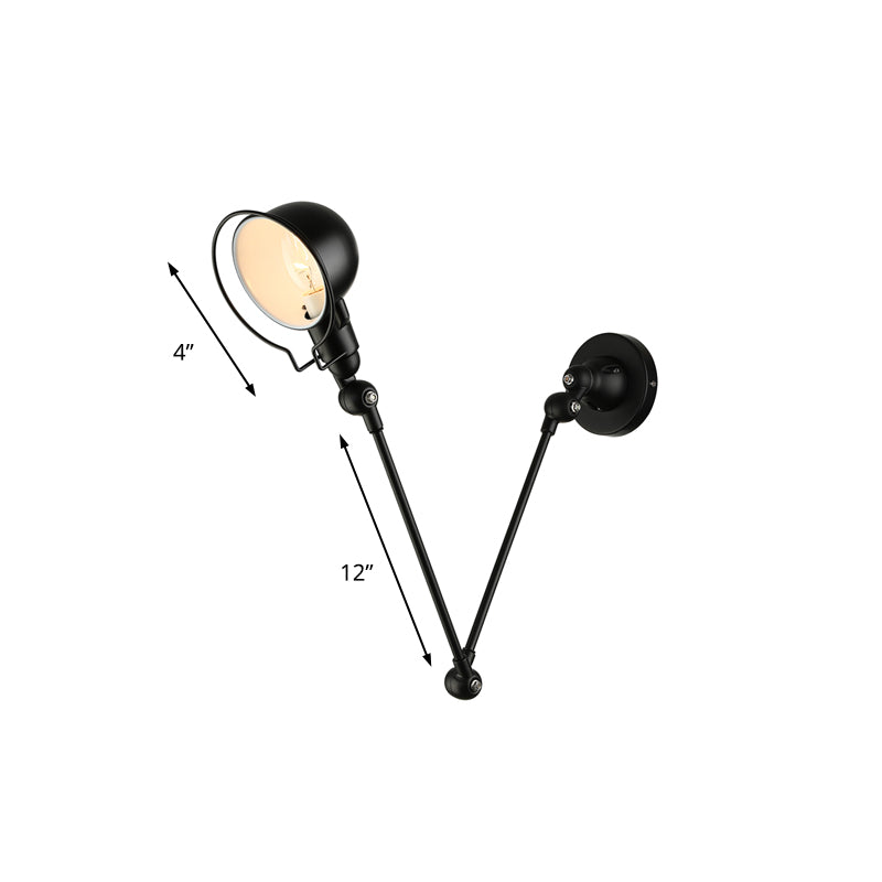 Lisslune | Black/White Swing Arm Wall Light with Bowl Shade Industrial Metal 1 Head Hallway Wall Lamp