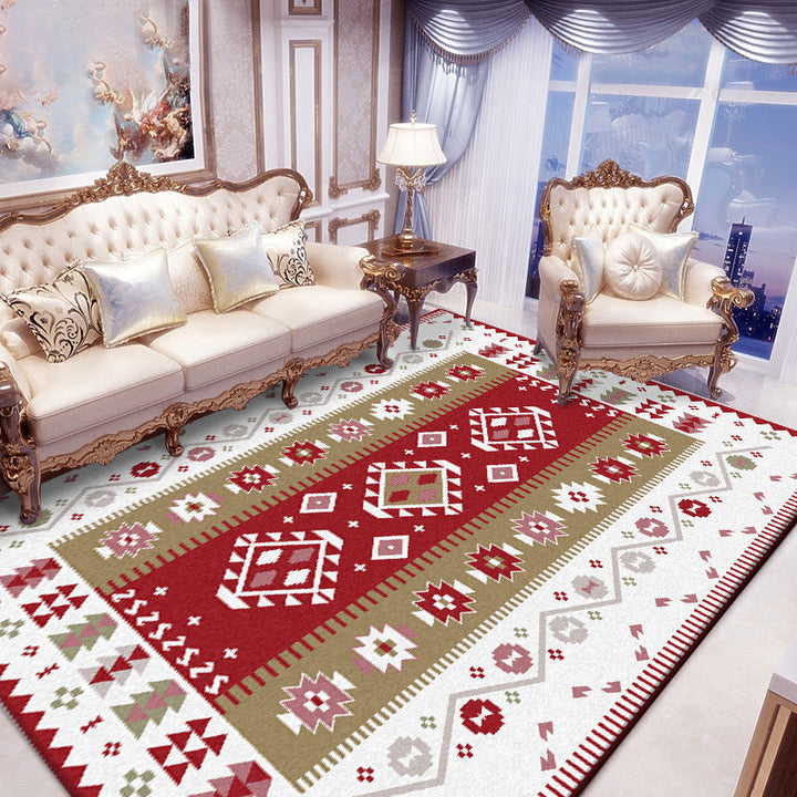 Lisslune | Base Southwest Carpet in Red and White Diamond Wave Pattern Carpet Polyester Pet-Friendly Carpet for Home Decor