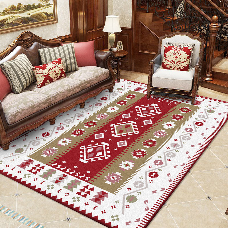Lisslune | Base Southwest Carpet in Red and White Diamond Wave Pattern Carpet Polyester Pet-Friendly Carpet for Home Decor