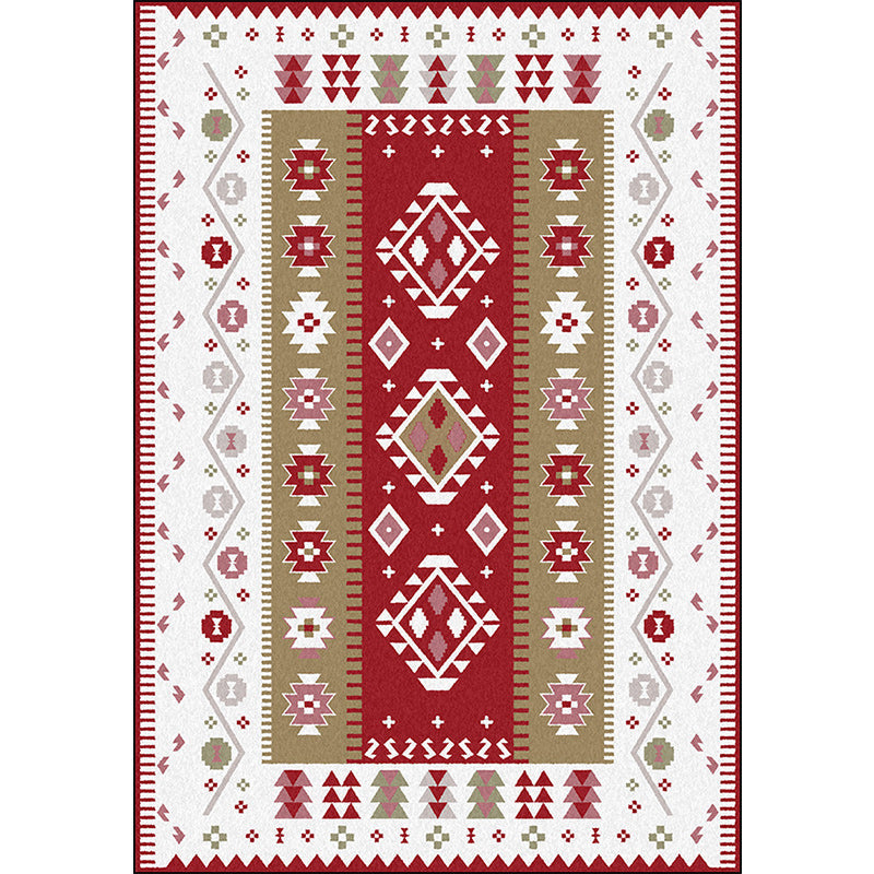 Lisslune | Base Southwest Carpet in Red and White Diamond Wave Pattern Carpet Polyester Pet-Friendly Carpet for Home Decor
