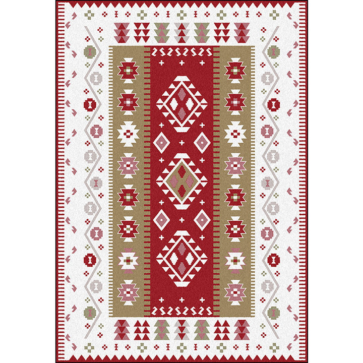 Lisslune | Base Southwest Carpet in Red and White Diamond Wave Pattern Carpet Polyester Pet-Friendly Carpet for Home Decor