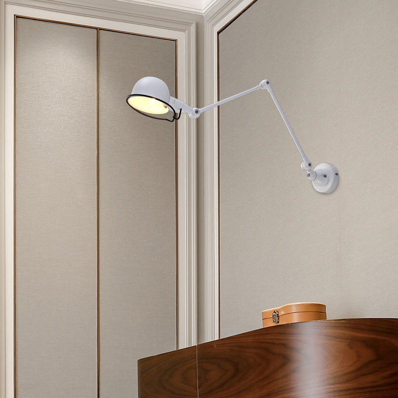 Lisslune | Black/White Swing Arm Wall Light with Bowl Shade Industrial Metal 1 Head Hallway Wall Lamp