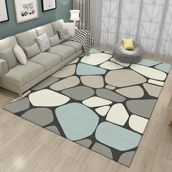 Lisslune | Novelty Living Room Carpet in Gray Stone Irregular Shape Print Carpet Polyester Non-slip Back Stain-resistant Carpet