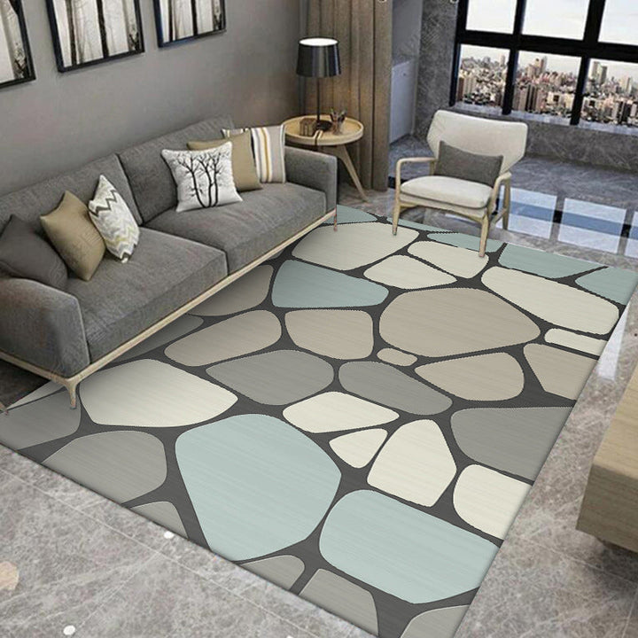 Lisslune | Novelty Living Room Carpet in Gray Stone Irregular Shape Print Carpet Polyester Non-slip Back Stain-resistant Carpet