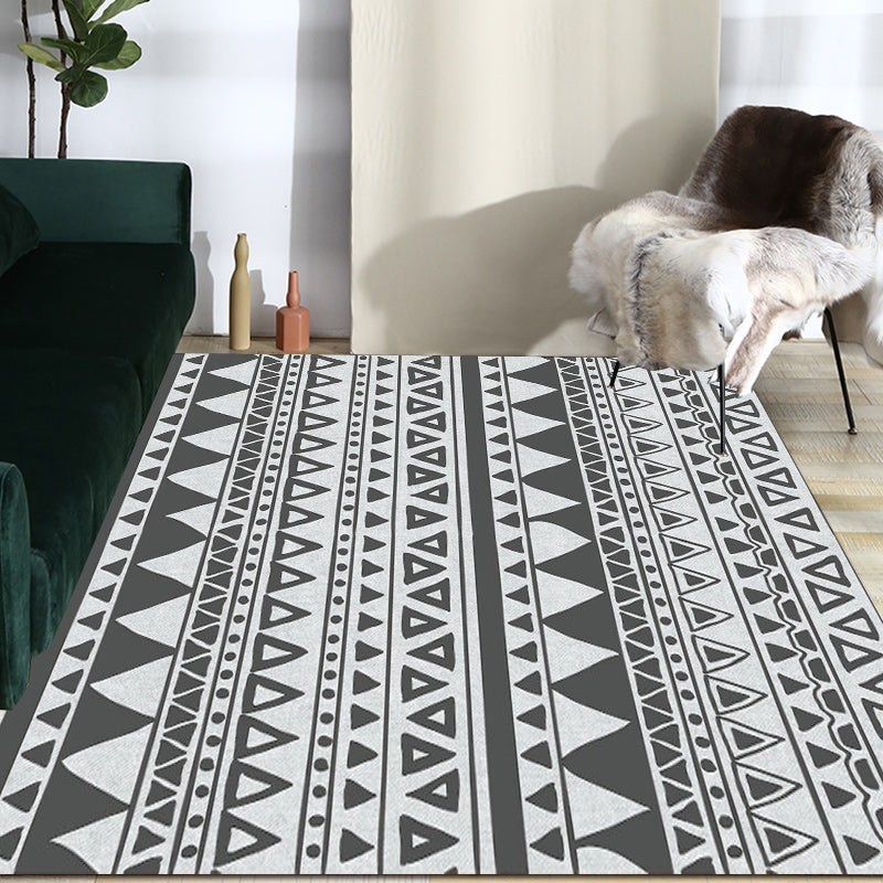Lisslune | Gray and Black Bedroom Rug Southwest Stripes Dots Triangle Pattern Area Rug Polyester Non-Slip Back Rug