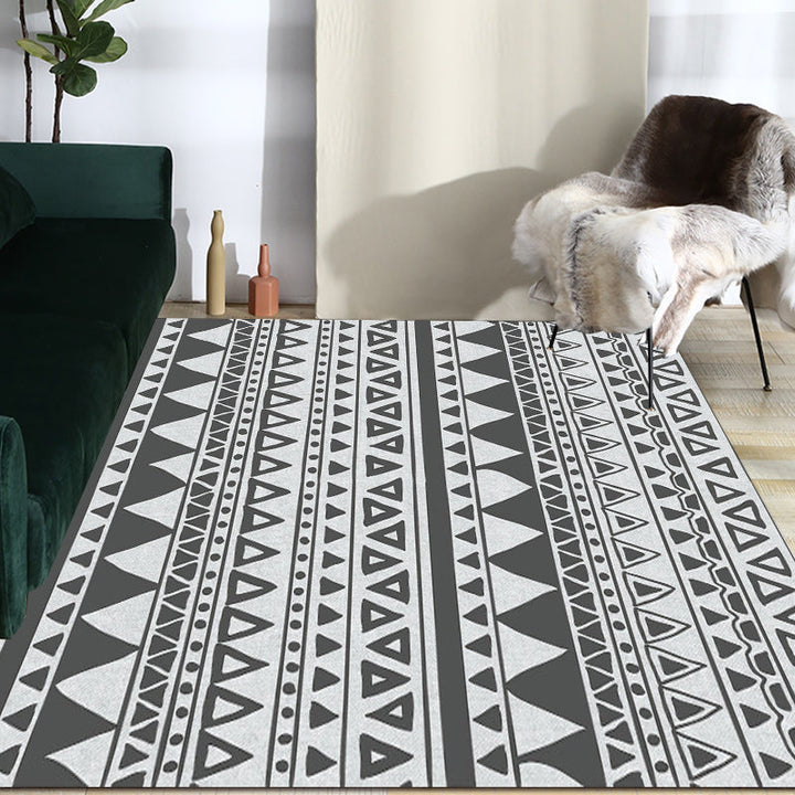 Lisslune | Gray and Black Bedroom Rug Southwest Stripes Dots Triangle Pattern Area Rug Polyester Non-Slip Back Rug
