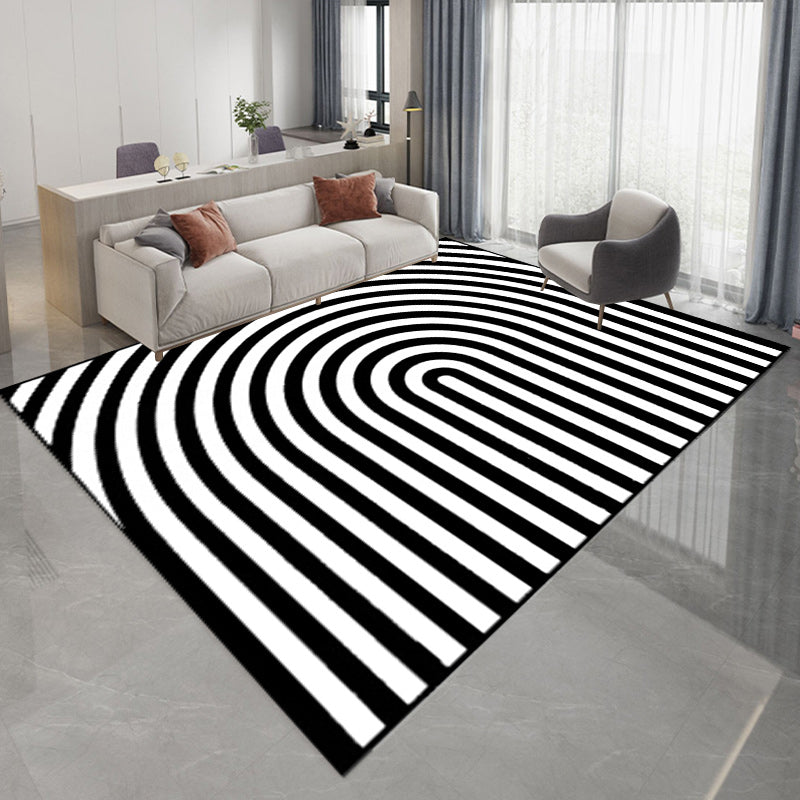 Lisslune | Contemporary Novelty Rug in White and Black 3D Curved Line Pattern Rug Polyester Washable Rug for Home Decoration