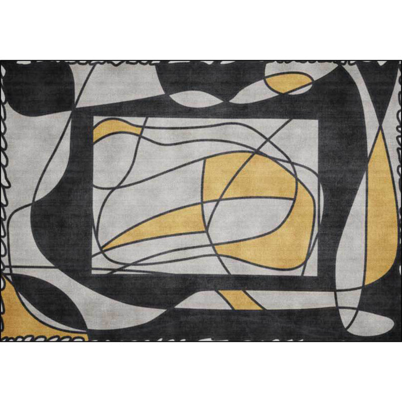 Lisslune | Novelty Living Room Rug in Gray Colorblock Line Print Rug Polyester Machine Washable Area Rug