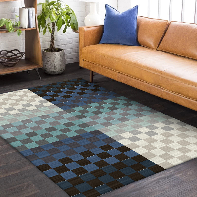 Lisslune | Novelty Living Room Rug Colorful Small Checked Color Block Print Rug Polyester Washable Stain Resistant Area Rug