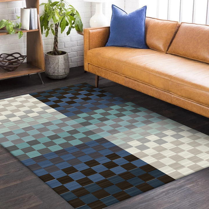 Lisslune | Novelty Living Room Rug Colorful Small Checked Color Block Print Rug Polyester Washable Stain Resistant Area Rug