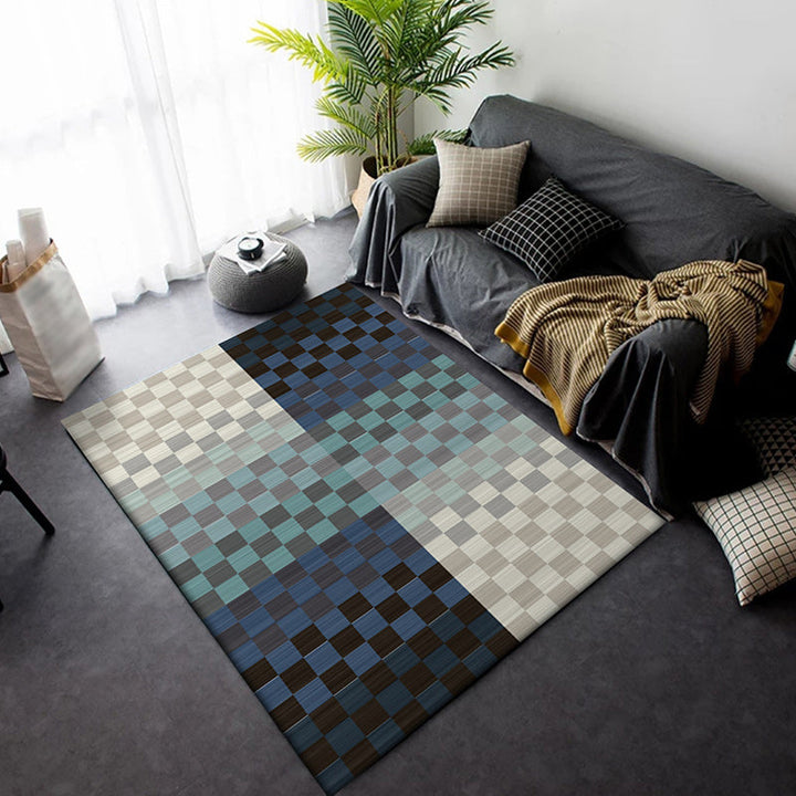 Lisslune | Novelty Living Room Rug Colorful Small Checked Color Block Print Rug Polyester Washable Stain Resistant Area Rug