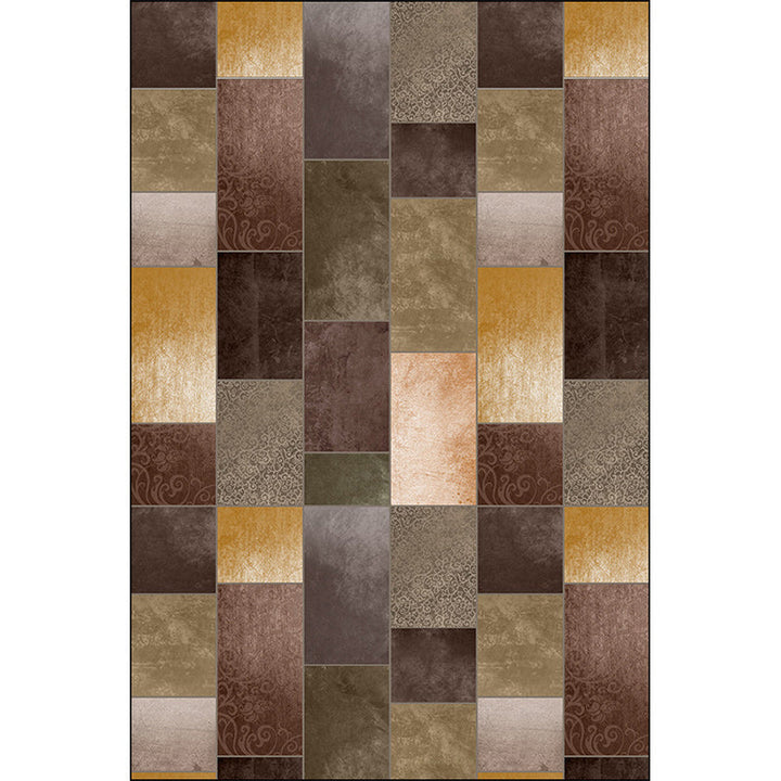 Lisslune | Novelty living room rug in brown color block rectangle print rug polyester pet-friendly machine washable rug