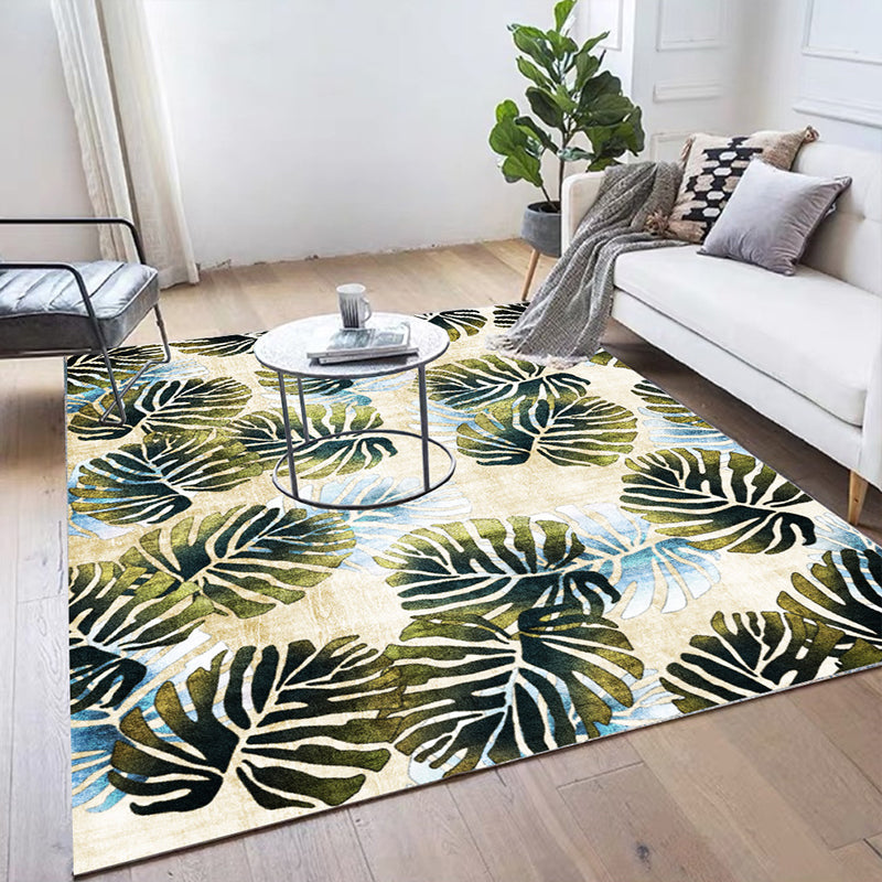Lisslune | Modern Leaf Pattern Rug with Leaf Yellow and Green Polyester Rug Machine Washable Non-Slip Rug for Bedroom