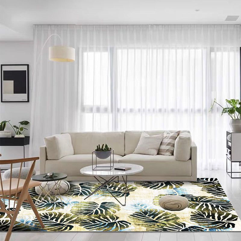 Lisslune | Modern Leaf Pattern Rug with Leaf Yellow and Green Polyester Rug Machine Washable Non-Slip Rug for Bedroom