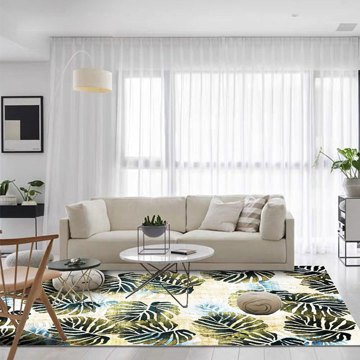 Lisslune | Modern Leaf Pattern Rug with Leaf Yellow and Green Polyester Rug Machine Washable Non-Slip Rug for Bedroom