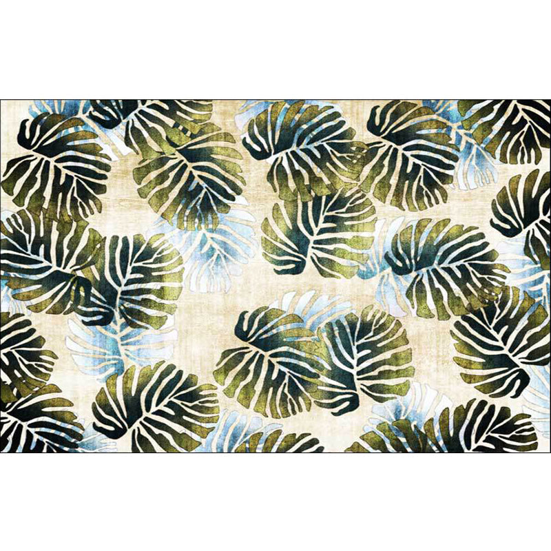 Lisslune | Modern Leaf Pattern Rug with Leaf Yellow and Green Polyester Rug Machine Washable Non-Slip Rug for Bedroom