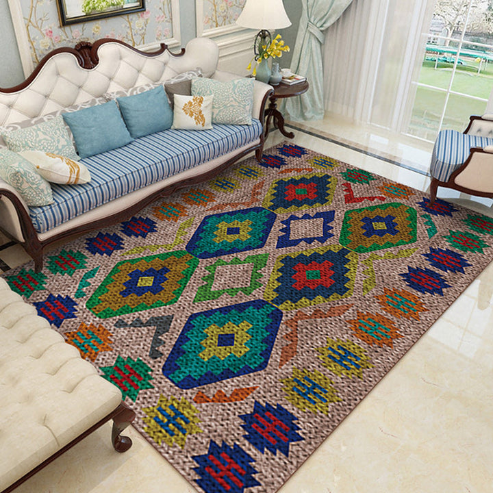 Lisslune | Southwest Living Room Rug in Brown Diamond Pattern Rug Polyester Washable Non-Slip Back Area Rug