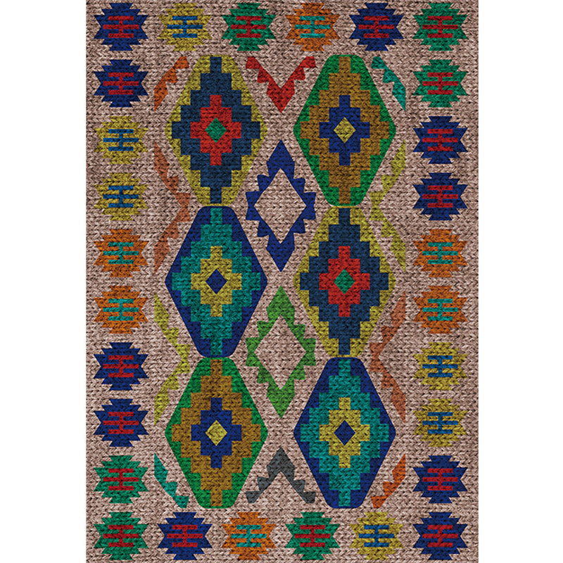 Lisslune | Southwest Living Room Rug in Brown Diamond Pattern Rug Polyester Washable Non-Slip Back Area Rug