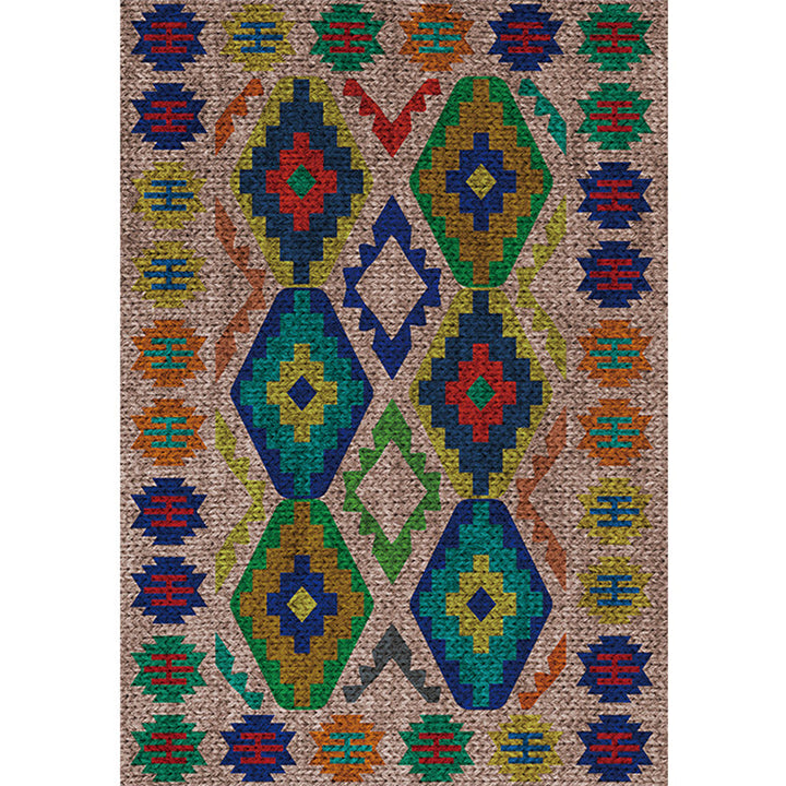 Lisslune | Southwest Living Room Rug in Brown Diamond Pattern Rug Polyester Washable Non-Slip Back Area Rug