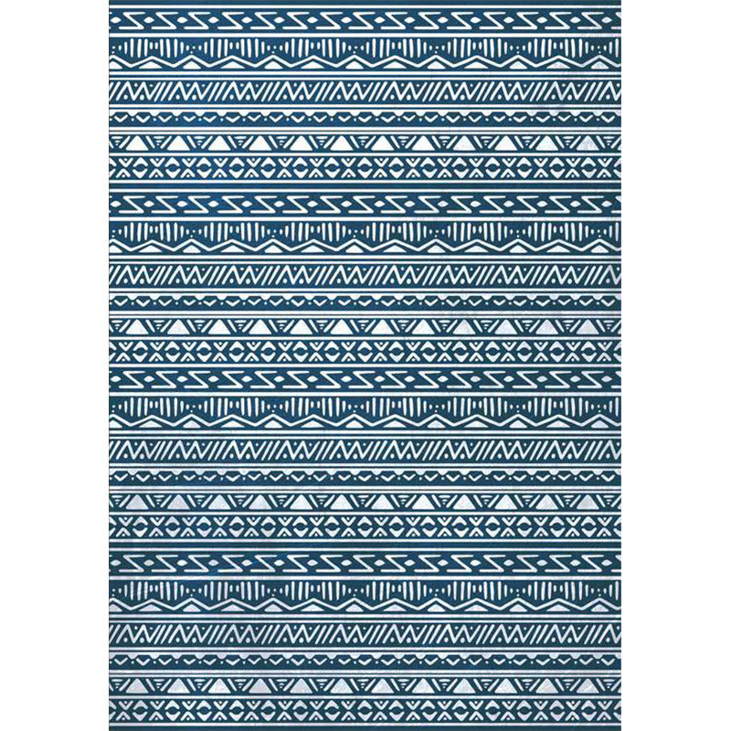 Lisslune | Blue Bedroom Rug Southwestern Stripes Triangle Pattern Area Rug Polyester Washable Non-Slip Rug