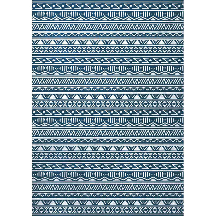 Lisslune | Blue Bedroom Rug Southwestern Stripes Triangle Pattern Area Rug Polyester Washable Non-Slip Rug