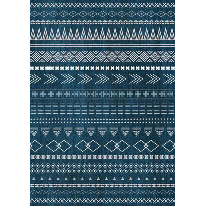 Lisslune | Southwestern living room rug in blue diamond triangle print rug polyester machine washable rug