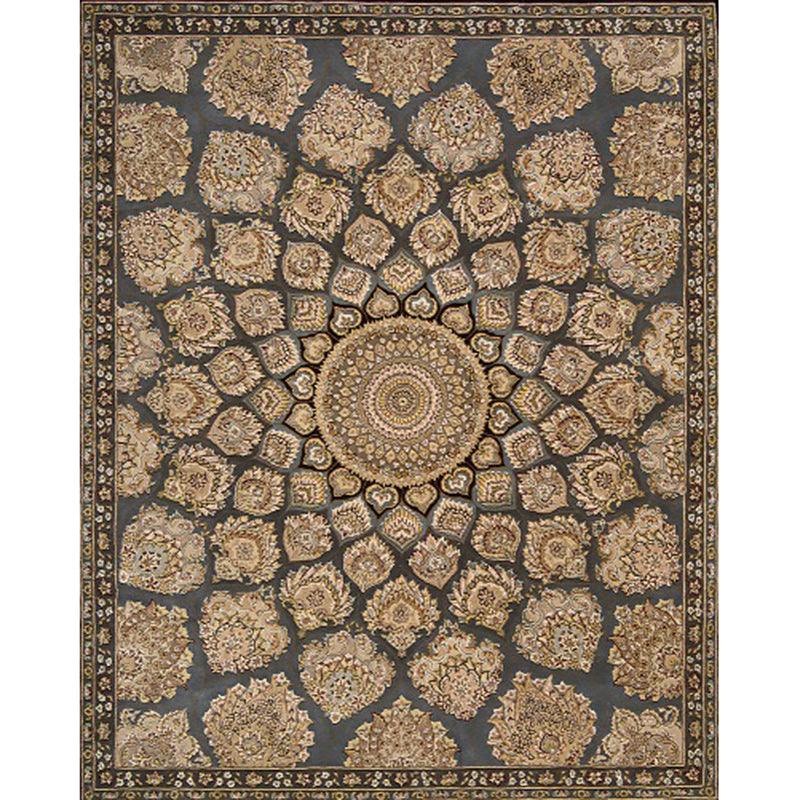 Lisslune | Brown Bedroom Rug Southwestern Floral Circle Geometric Pattern Area Rug Polyester Stain-Resistant Rug
