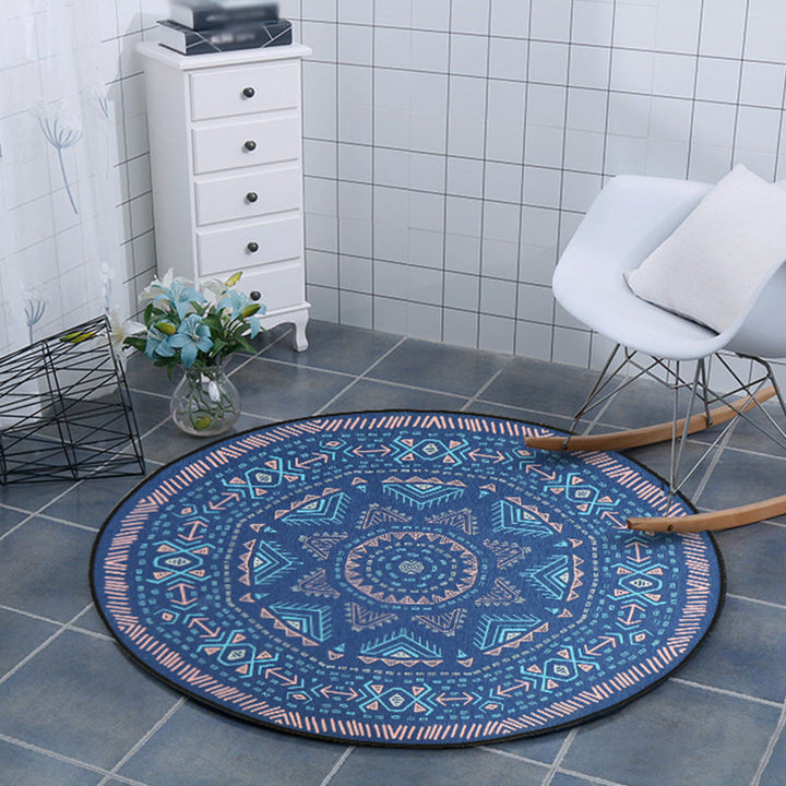 Lisslune | Blue Bedroom Carpet Southwest Triangle Line Pattern Carpet Polyester Machine Washable Carpet